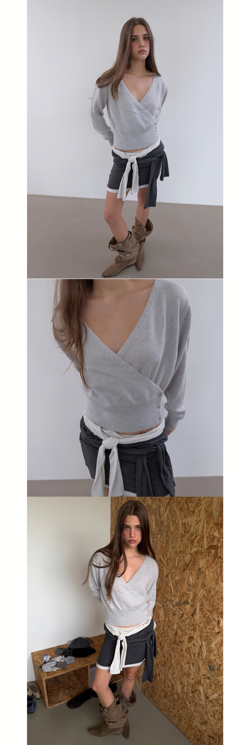 WOOL WRAP KNIT (LIGHT GREY)