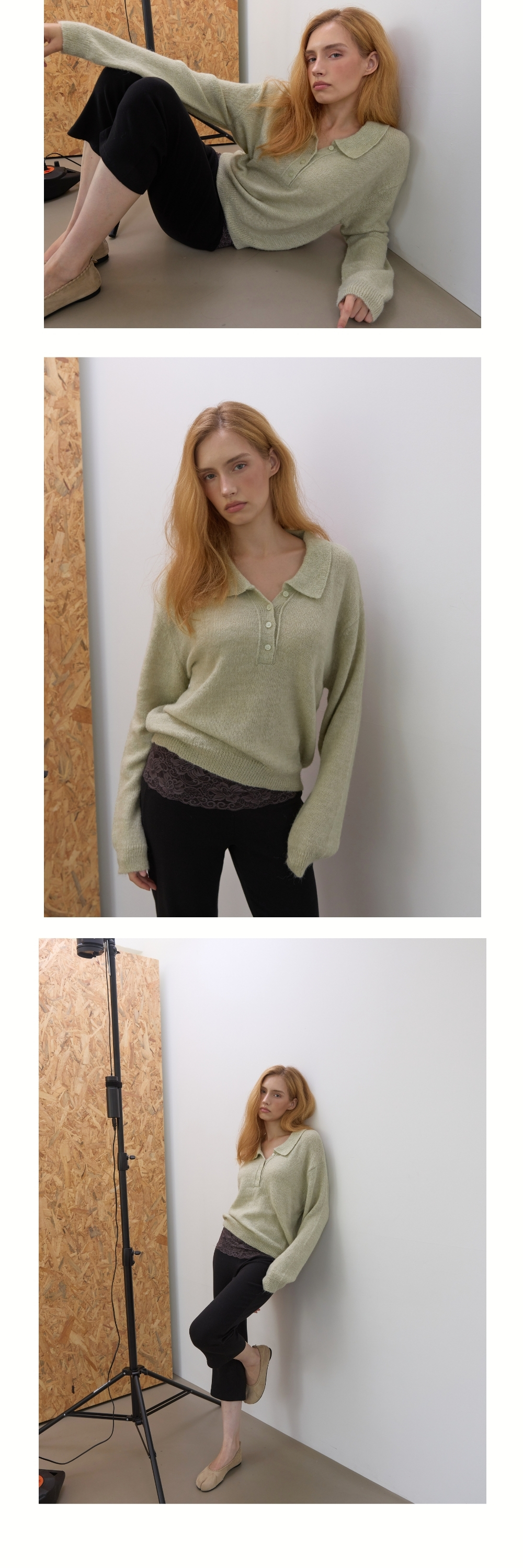 POLO COLLAR WOOL KNIT (LIGHT GREEN)