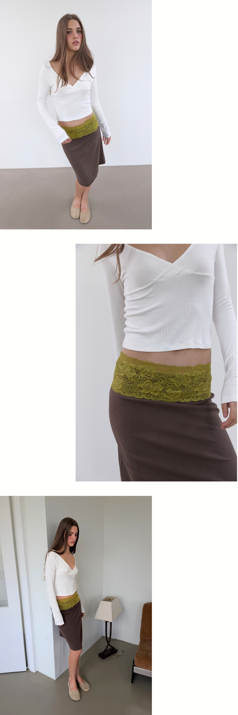LACE WAIST SKIRT (OLIVE+BROWN)