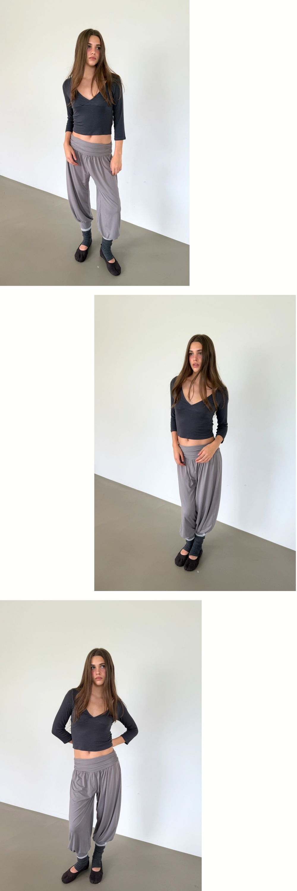 3/4 SLEEVES WRAP T (CHARCOAL)