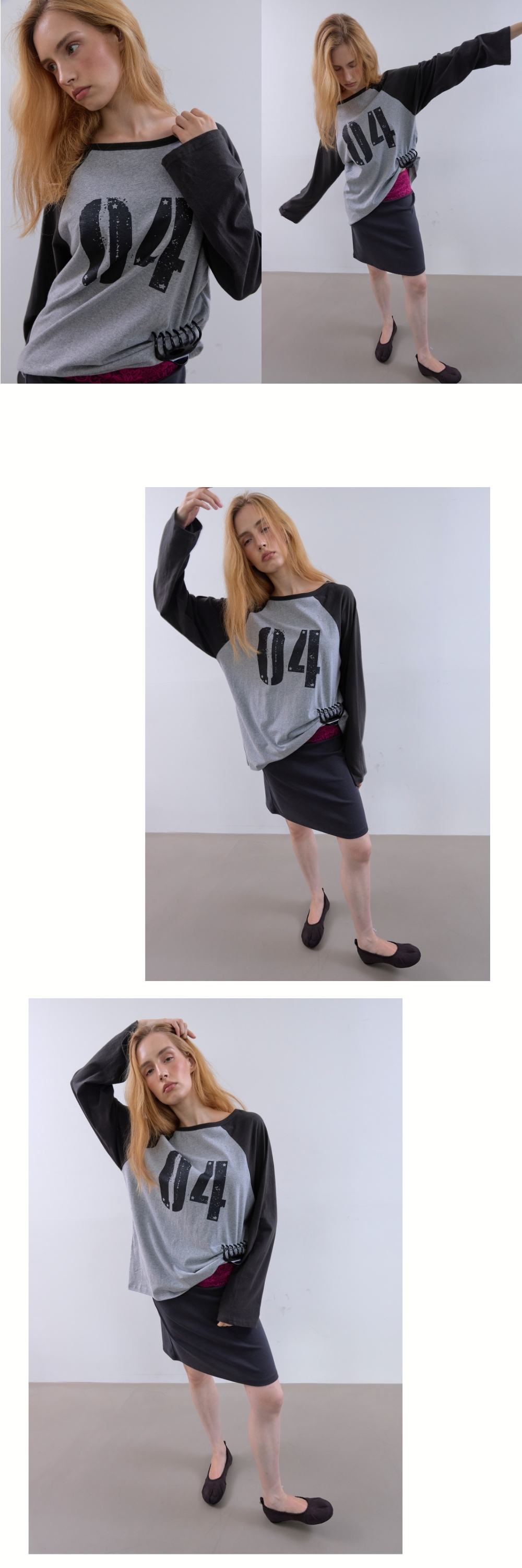 COLLECTING 04 LOOSE RAGLAN T (MELANGE GREY+VINTAGE BLACK)