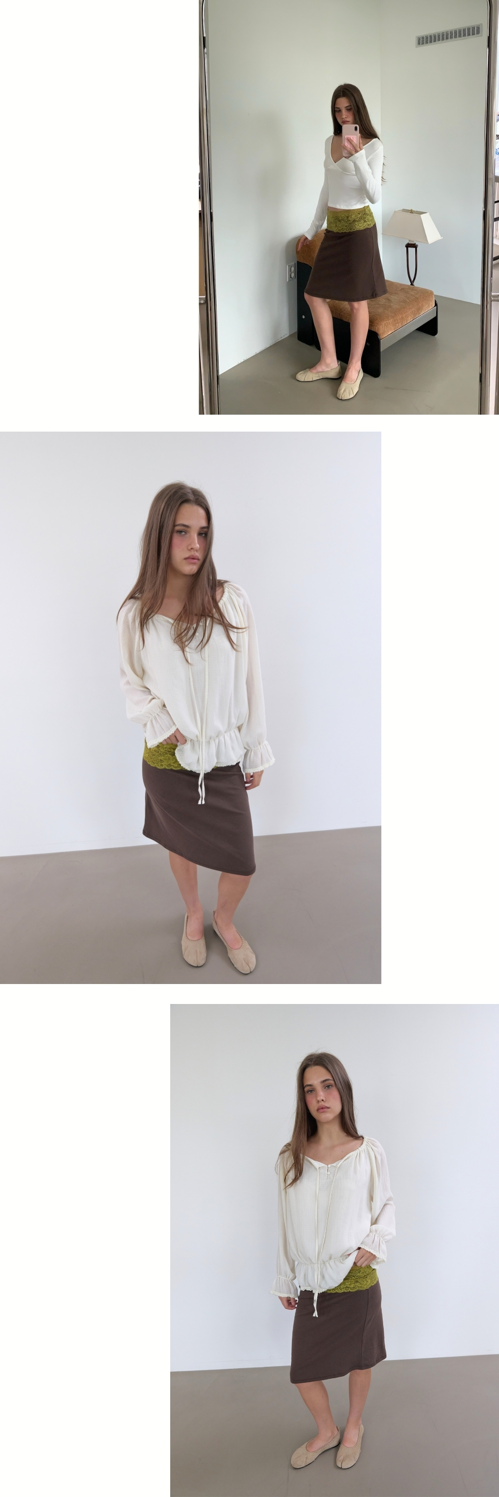 LACE WAIST SKIRT (OLIVE+BROWN)