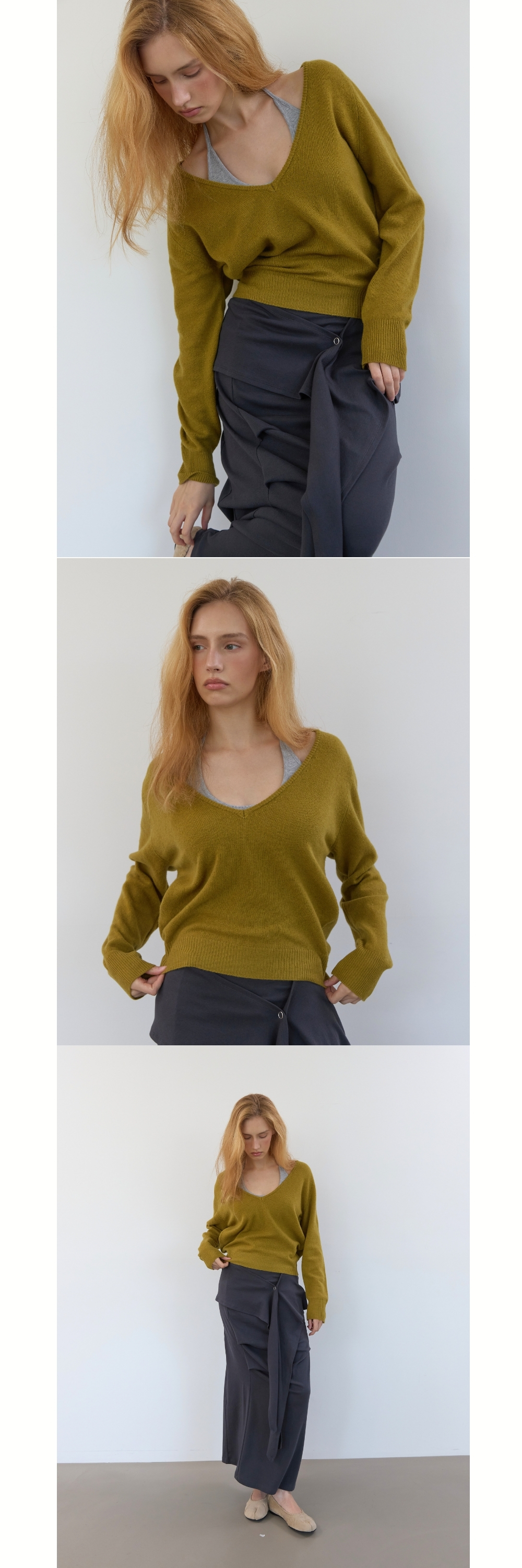PURE WOOL DEEP V KNIT (OLIVE)