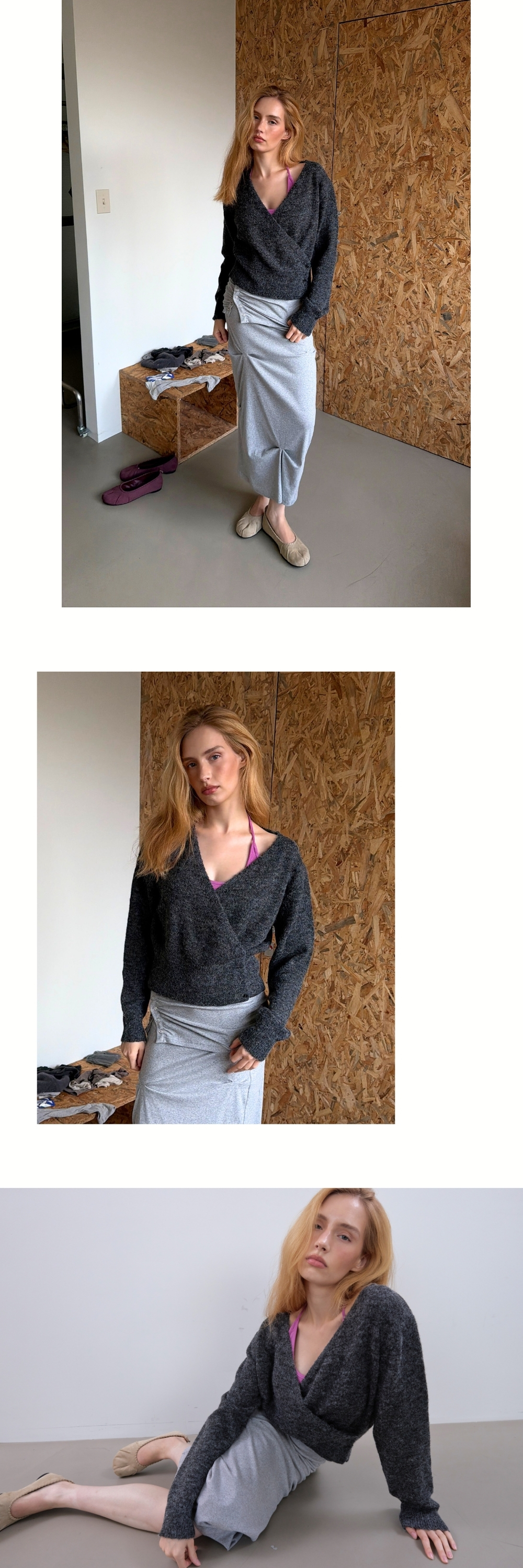 WOOL WRAP KNIT (CHARCOAL)