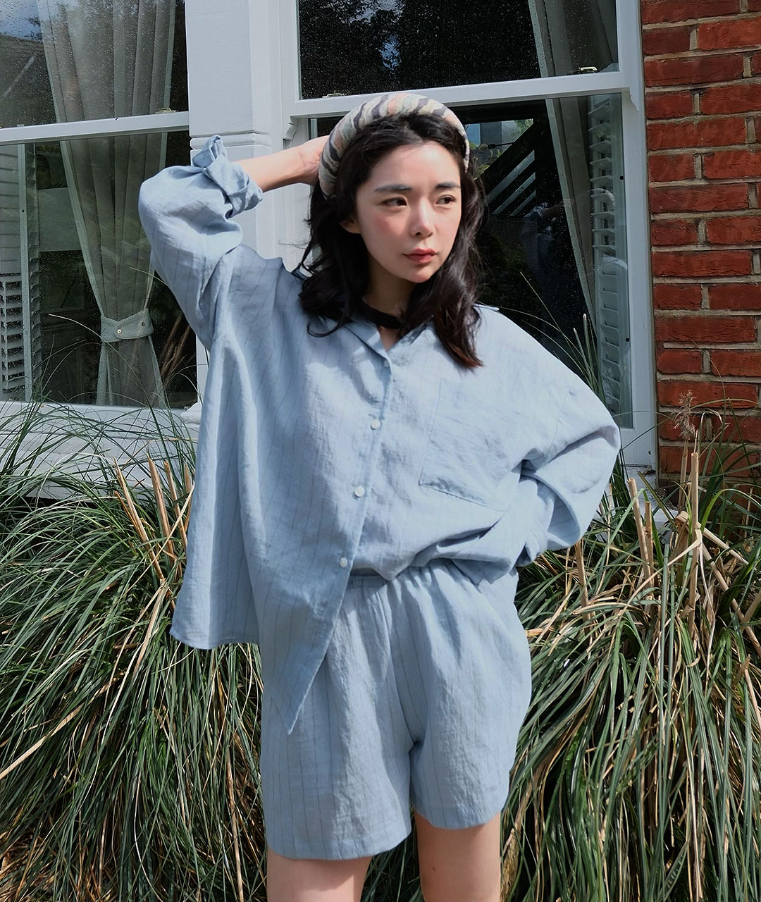 블루 핀스트라이프 라운지 세트