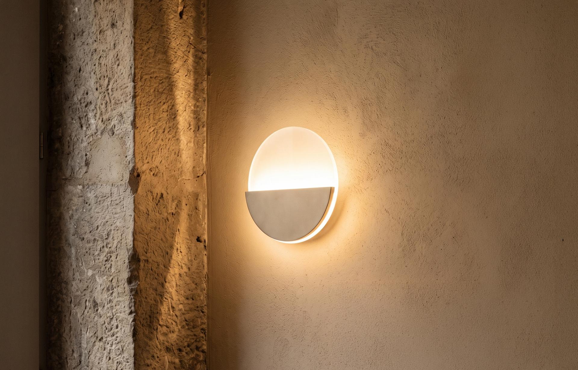 렛츠 문 MOON 벽등 스펙 — 지름20cm 벽돌출3cm 스틸철재 아크릴 LED 8W 3000K 0.7kg 화이트·그레이·블랙·다크골드 KS인증 30년워런티