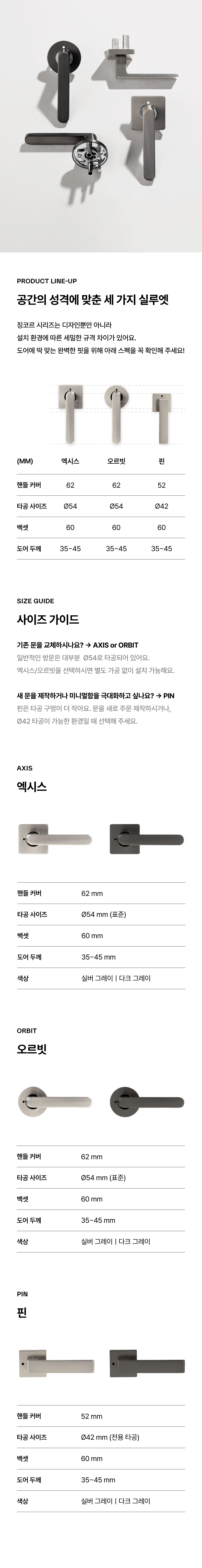 [파츠] 징코르 오르빗 다크그레이 손잡이 Ø54-57