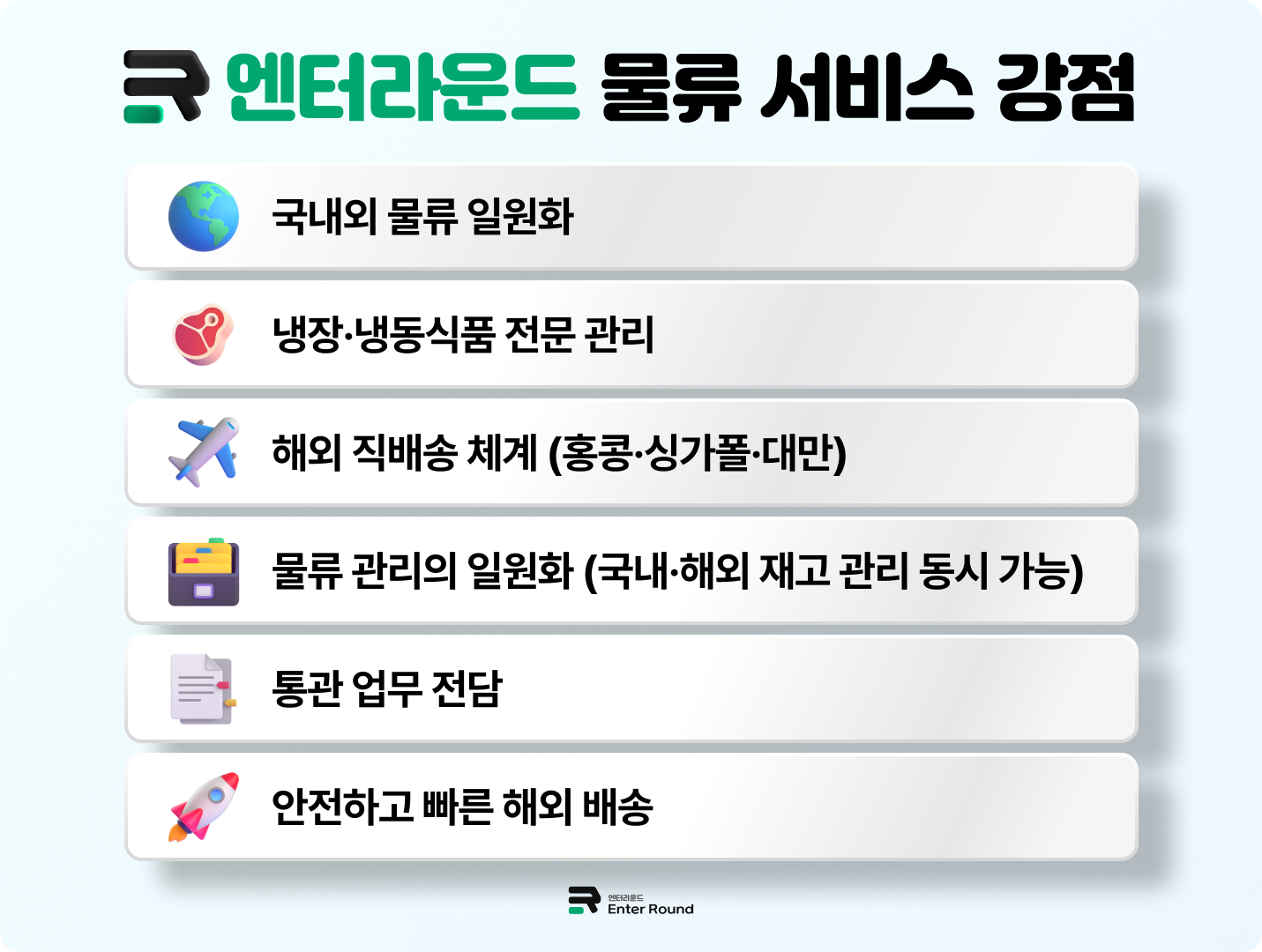 엔터라운드 식품배송 식품해외수출 냉장 냉동식품 관리 강점