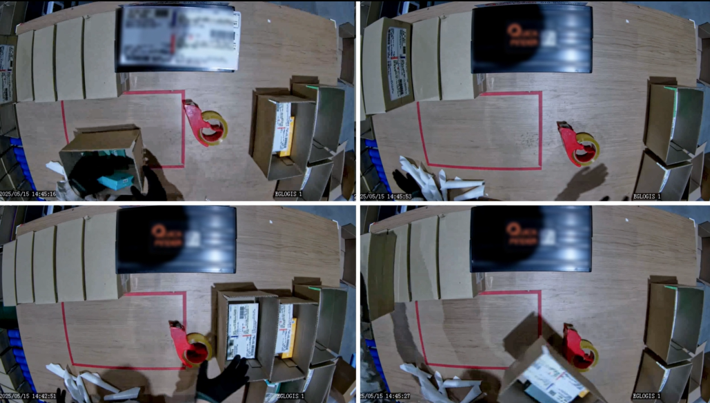 엔터라운드 패킹 영상 촬영 시스템으로 물류 효율 개선 퀵파인더 솔루션을 활용한 포장 과정 영상 기록 풀필먼트 물류 서비스에서 패킹 영상 촬영 적용 장면