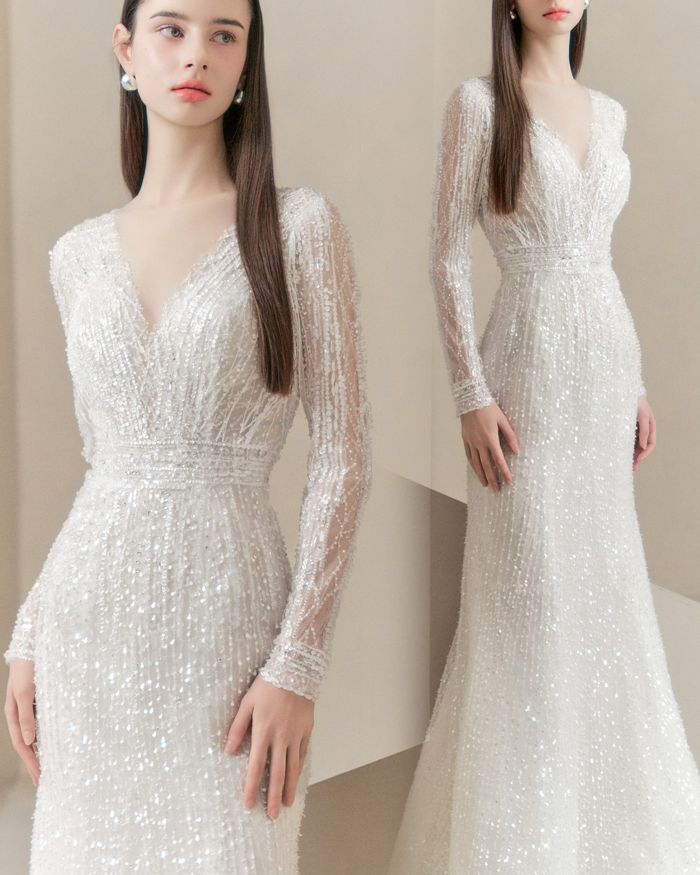Photo shared by (주)로즈로사 웨딩드레스 공식인스타그램 on January 31, 2025 tagging @roserosa_wedding, and @roserosa_global. May be an image of 2 people, gown and text.