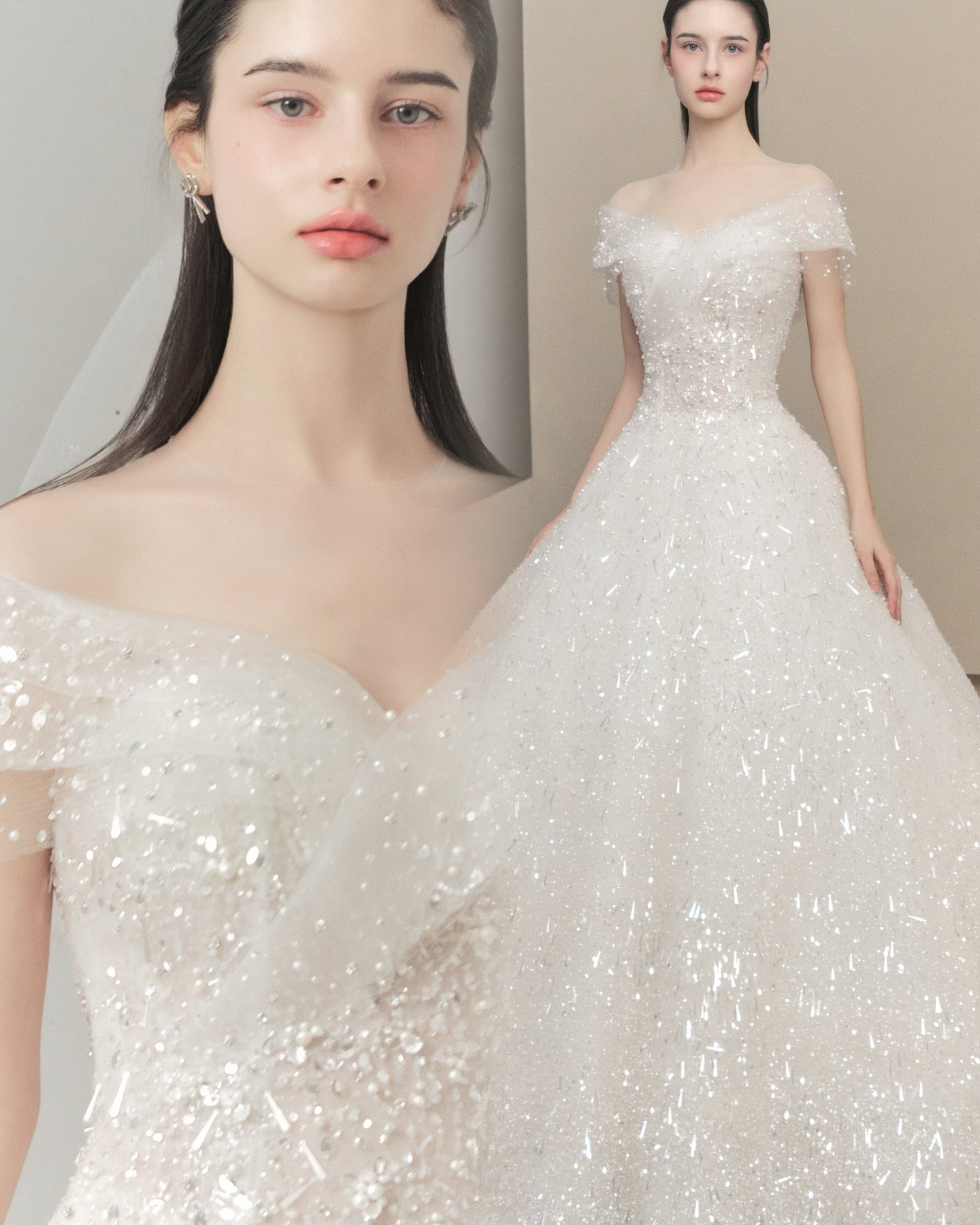 Photo shared by (주)로즈로사 웨딩드레스 공식인스타그램 on January 29, 2025 tagging @roserosa_wedding, and @roserosa_global. May be an image of 1 person, dress, gown, wedding and text.