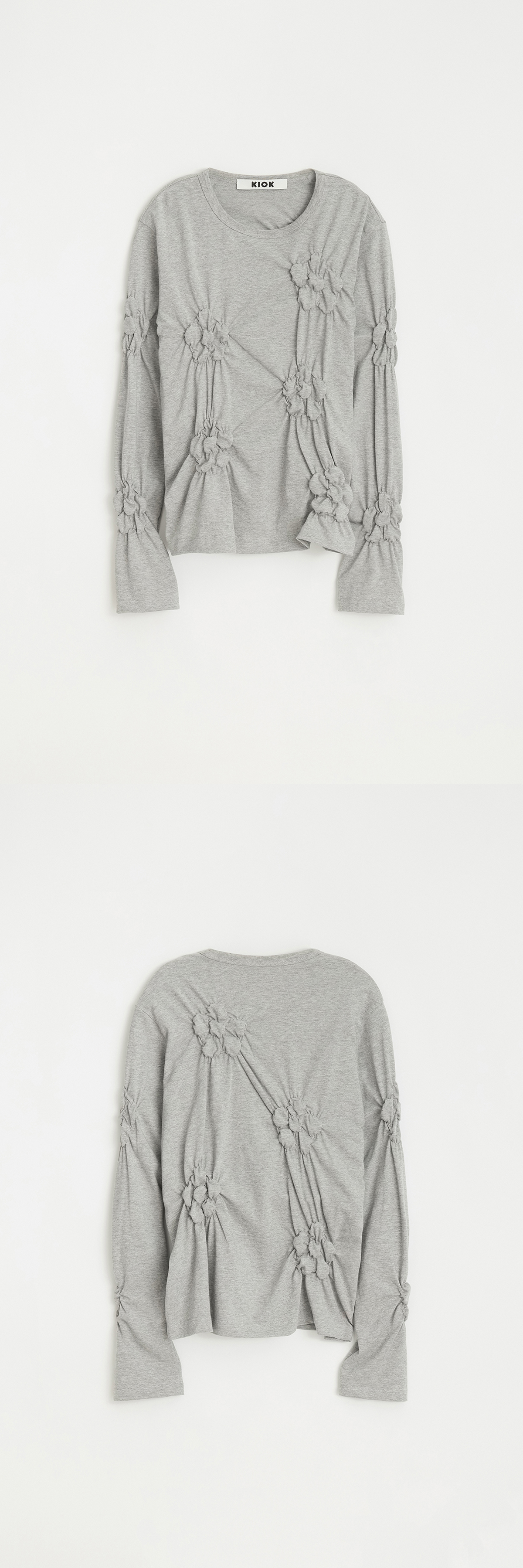FLOWER EMBROIDERY COTTON T-SHIRT_MELANGE GRAY