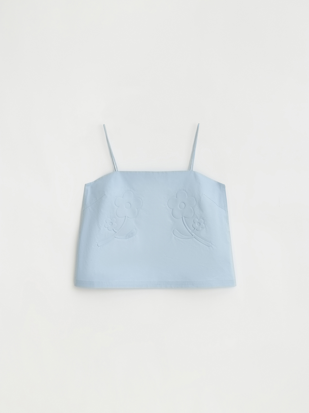 [5/22 예약배송] 3D FLOWER EMBOSSED SLEEVELESS TOP_MILKY SKY BLUE