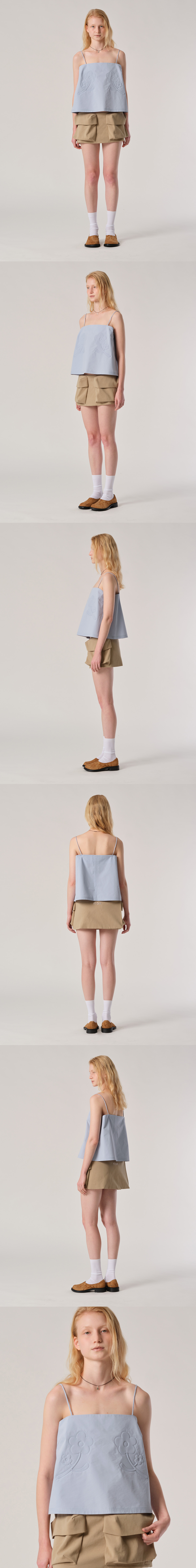 [5/22 예약배송] 3D FLOWER EMBOSSED SLEEVELESS TOP_MILKY SKY BLUE