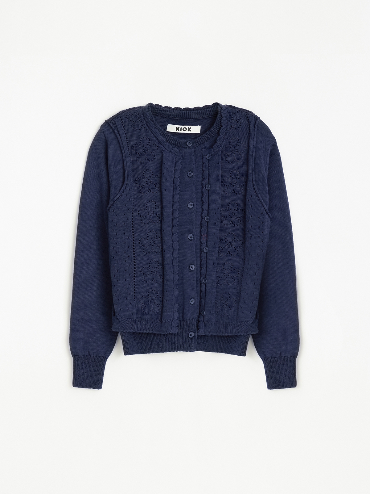 [5/22 예약배송] POINTELLE DOUBLE LAYERED KNIT CARDIGAN_DEEP NAVY
