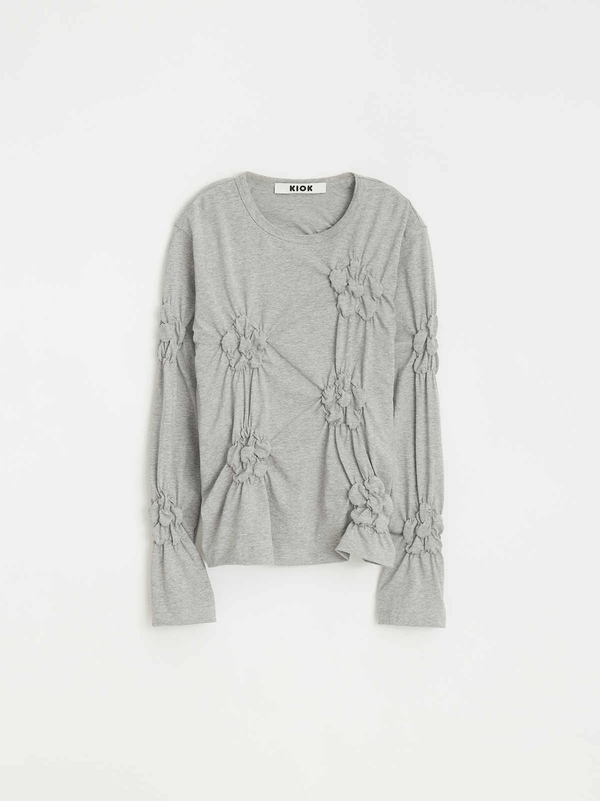 FLOWER EMBROIDERY COTTON T-SHIRT_MELANGE GRAY