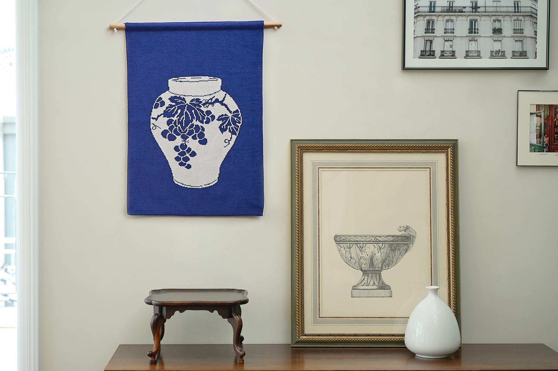 Joseon Grape Modern Minhwa Blanket – Korean Folk Art Wall Hanging