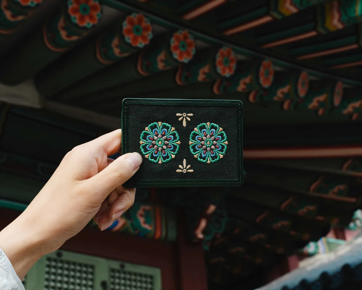 Italian Leather Card Wallet – Korean Lotus Pattern Calming Gift