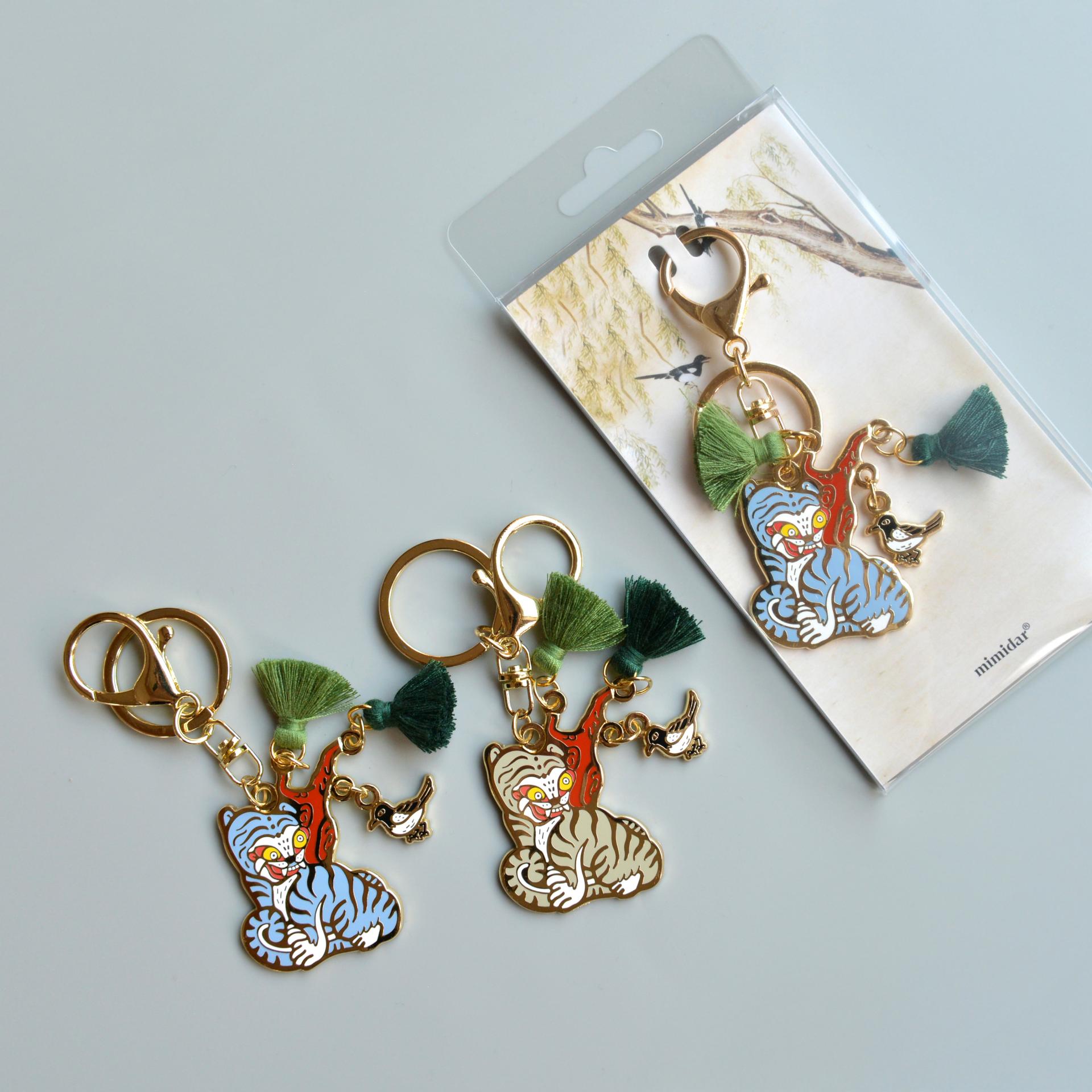 Tiger and Magpie Keyring – Korean Folk Art Bag Charm | Seoul Souvenir