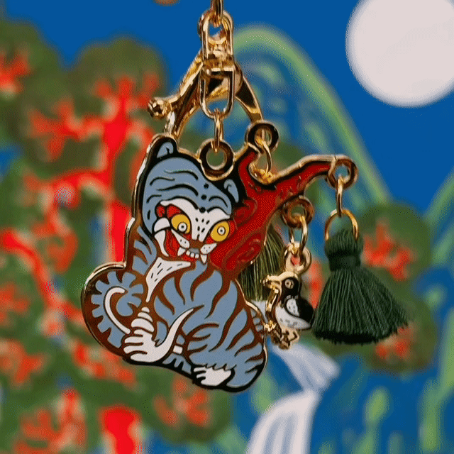 Tiger and Magpie Keyring – Korean Folk Art Bag Charm | Seoul Souvenir