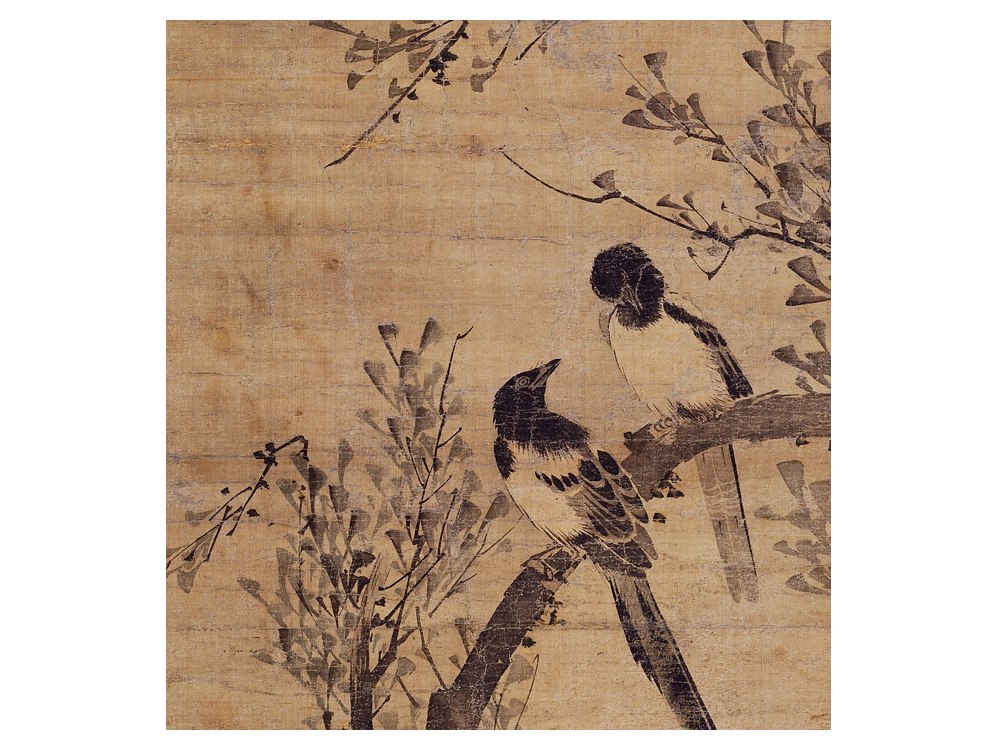 화조도 손수건 — 꽃과 새 문양 아사면 보자기 겸용