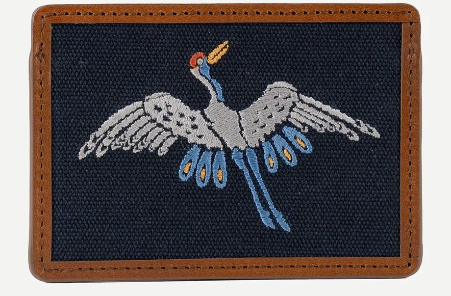 Italian Leather Card Wallet – Korean Crane Pattern Longevity Gift