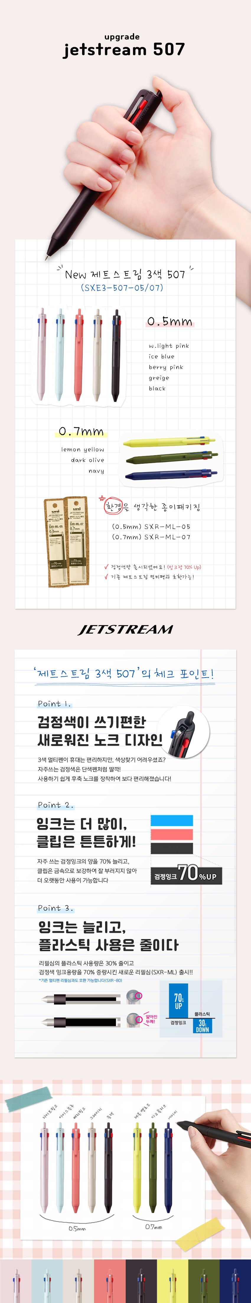 유니 제트스트림 3색볼펜 SXE3-400-38 0.38mm 각인 이니셜 학원