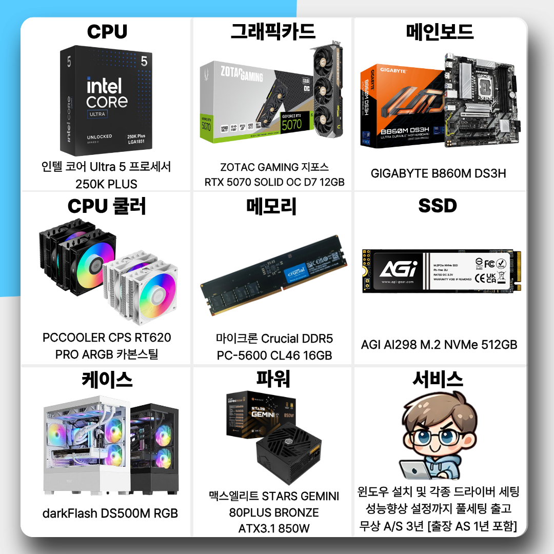 [현금결제]월간견적 7번 인텔 PC 울트라5 250K + 지포스 RTX 5070 12GB