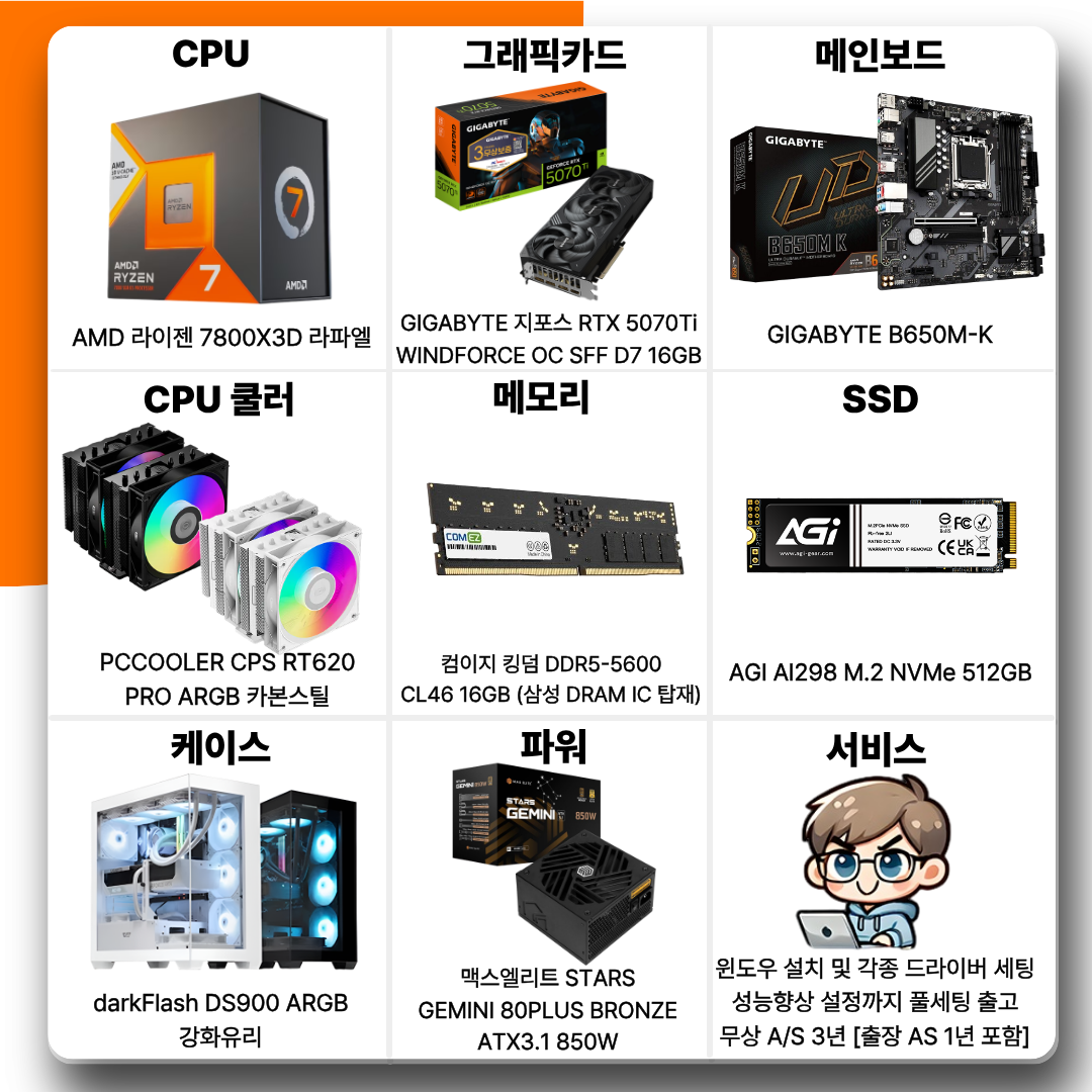 [카드결제] 월간견적 9번 PC 라이젠 7800X3D + 지포스 RTX 5070 Ti 16GB
