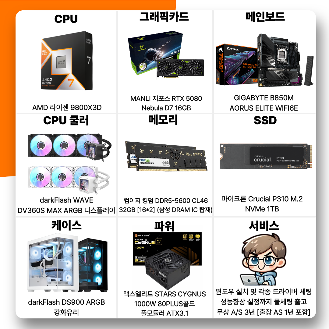 [카드결제] 월간견적 10번 PC 라이젠 9800X3D + 지포스 RTX 5080 16GB