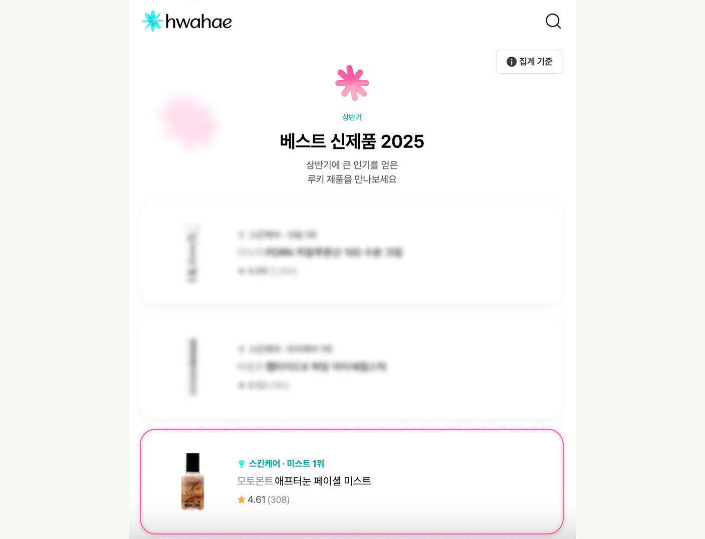 화해 2025 상반기 신제품 미스트 분야 1위