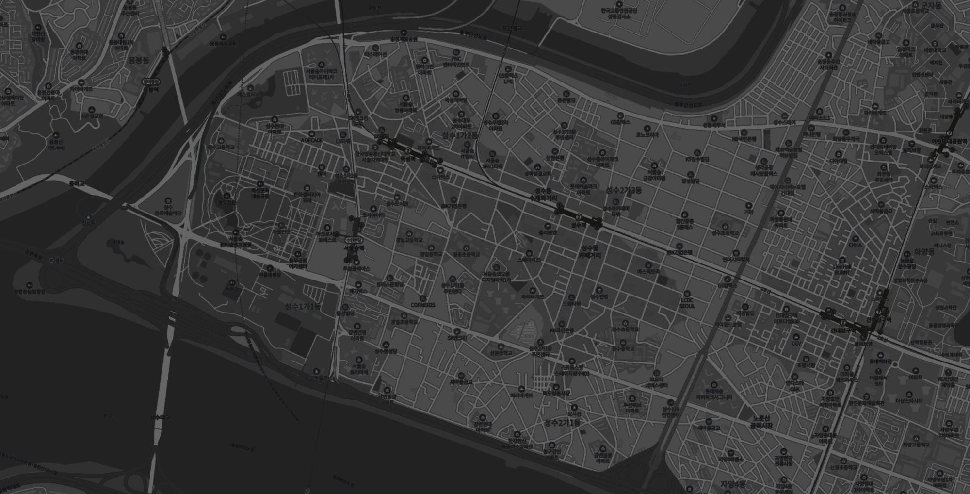 2024년~2025년 반기별 성수동 팝업스토어 오픈 장소 히트맵