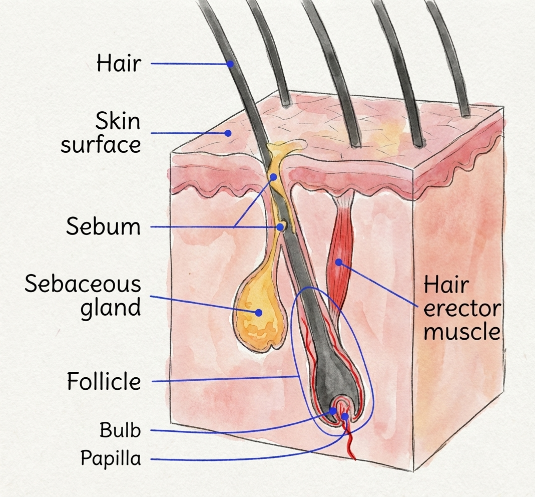 피지샘(sebaceous gland)의 구조
