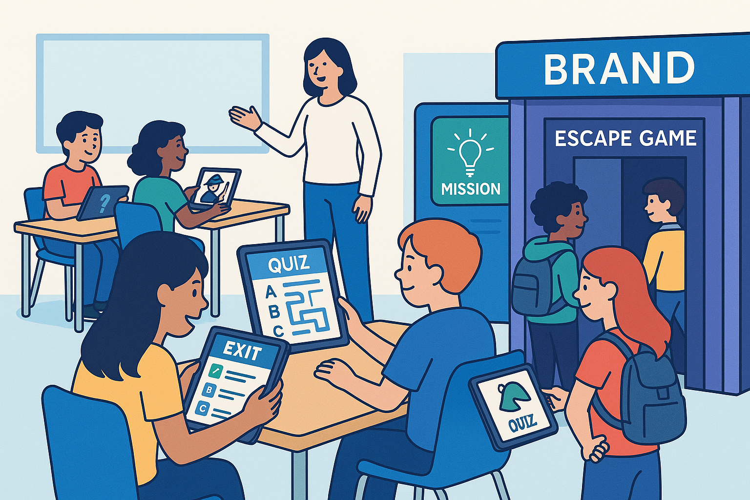 AI 기반 체험형 방탈출을 해보는 학교 아이들