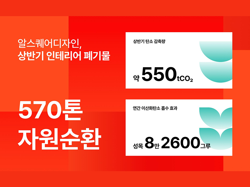 알스퀘어디자인, 2026년 상반기 인테리어 폐기물 570톤 자원순환