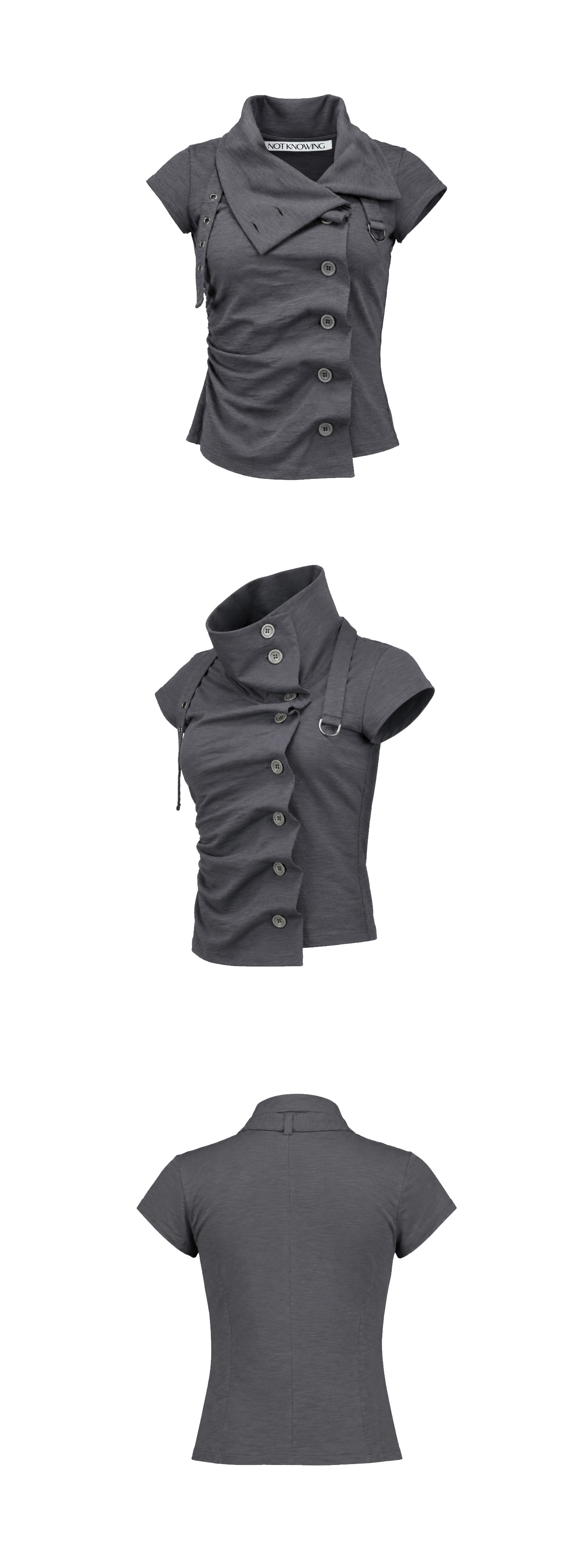 Drape Button Shirring Top (GREY)