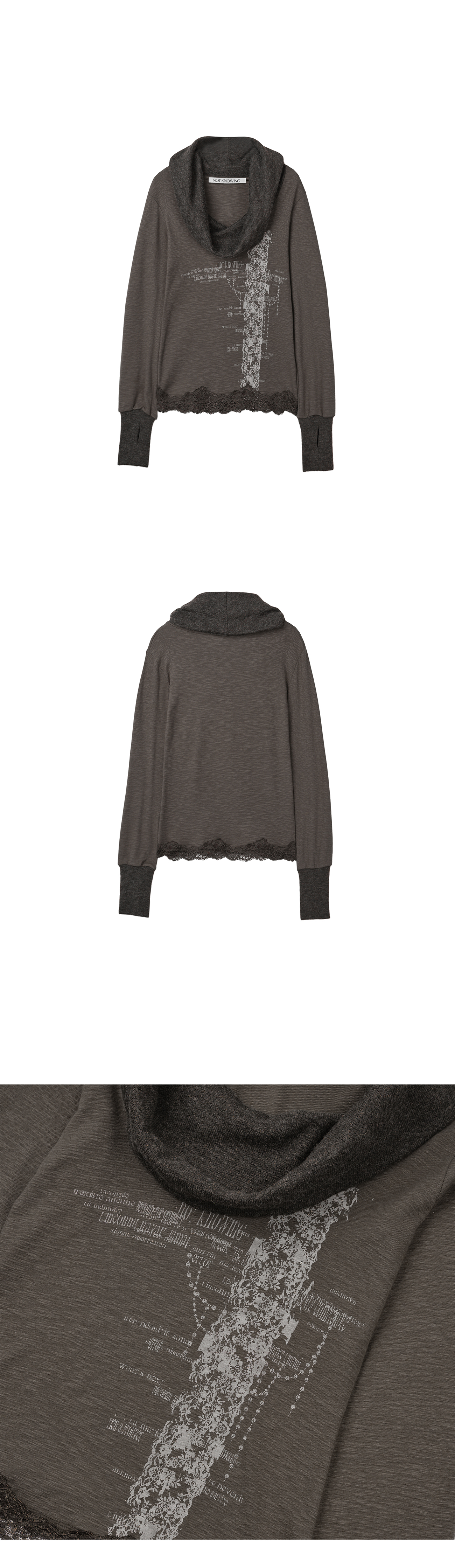 Slouchy-Neck Lace Top (BROWN)