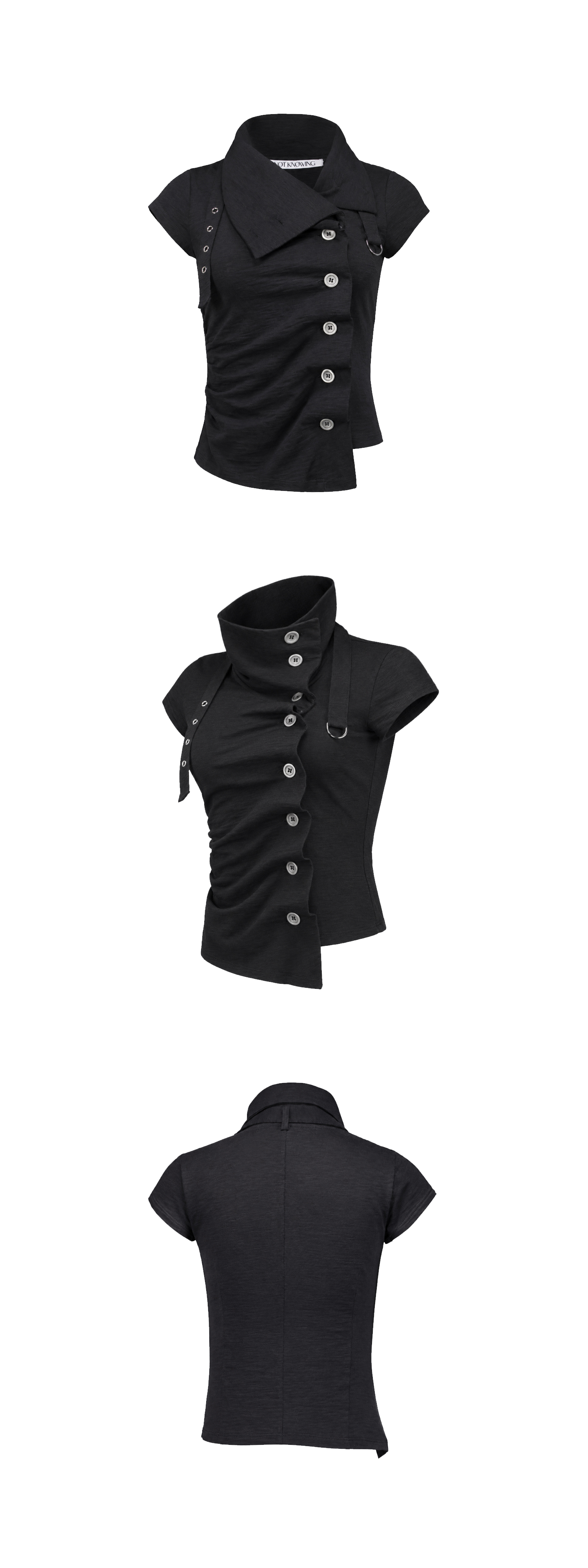 Drape Button Shirring Top (BLACK)