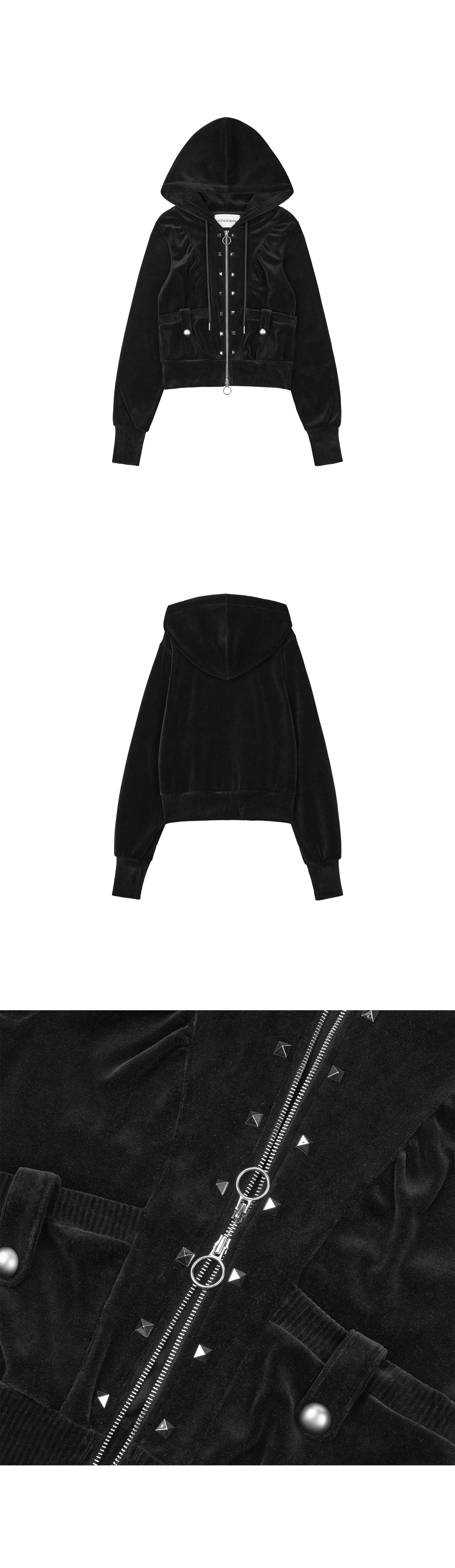 9/21 예약배송 Stud Velour Hood Zip Up (BLACK)