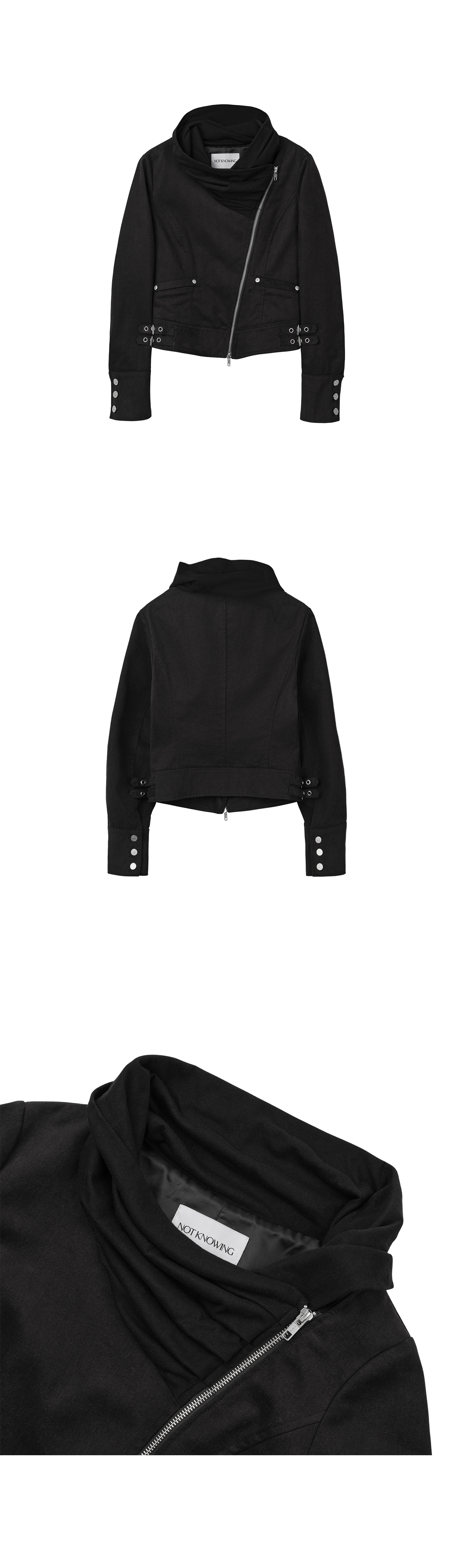 Drape Neck Biker Jacket (BLACK)