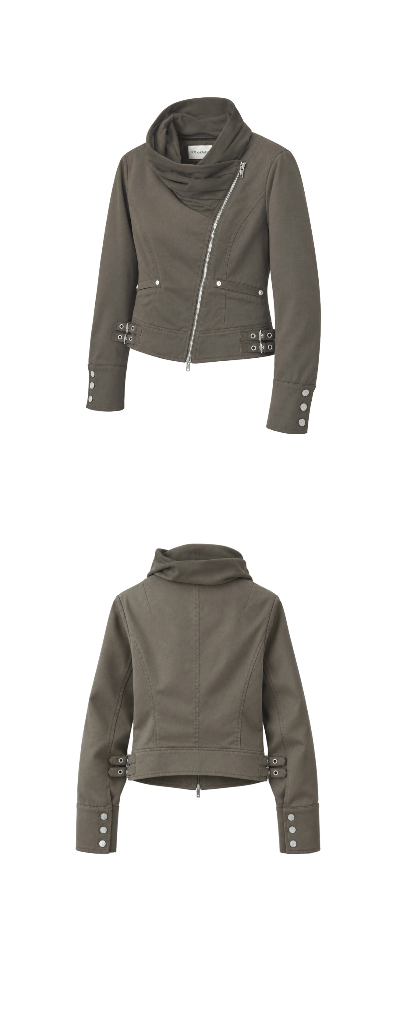 Drape Neck Biker Jacket (KHAKI BROWN)