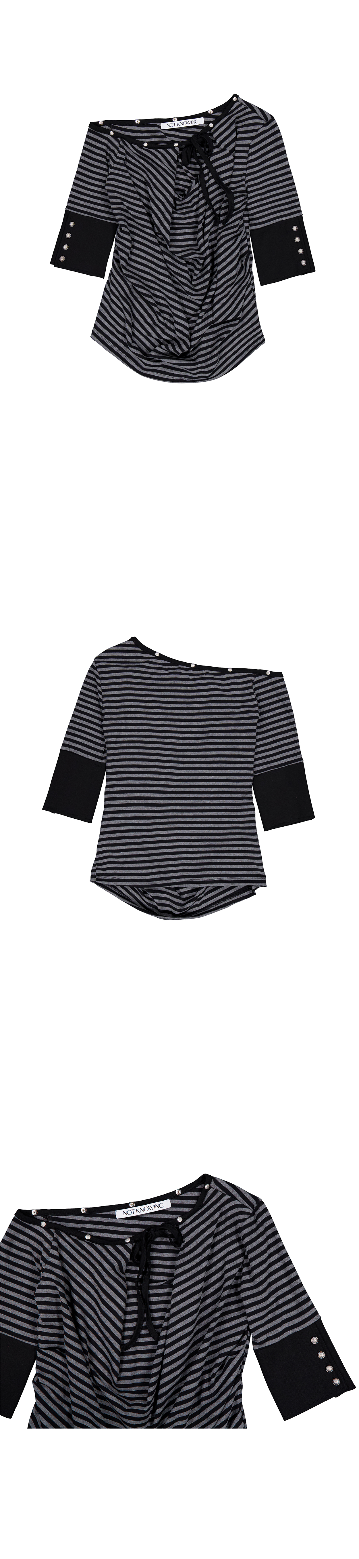 Cowl Neck 3/4 Sleeve Top (STRIPE)