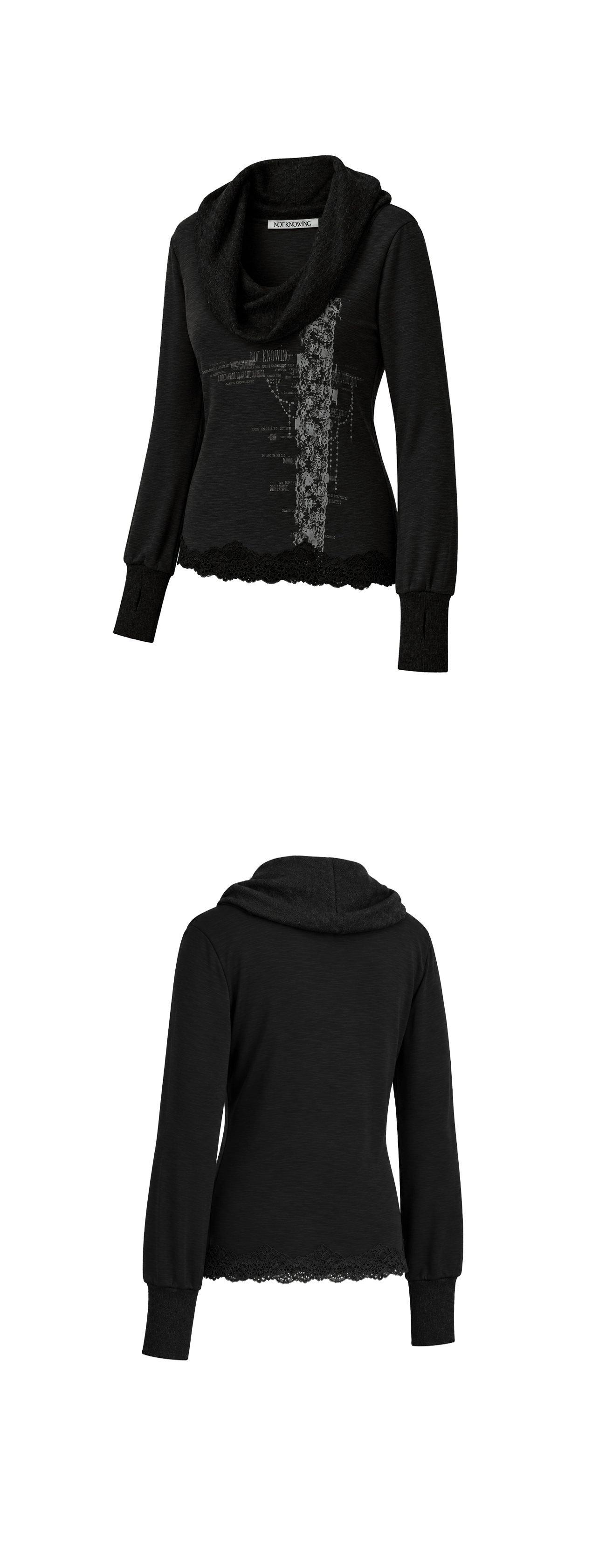 Slouchy-Neck Lace Top (BLACK)