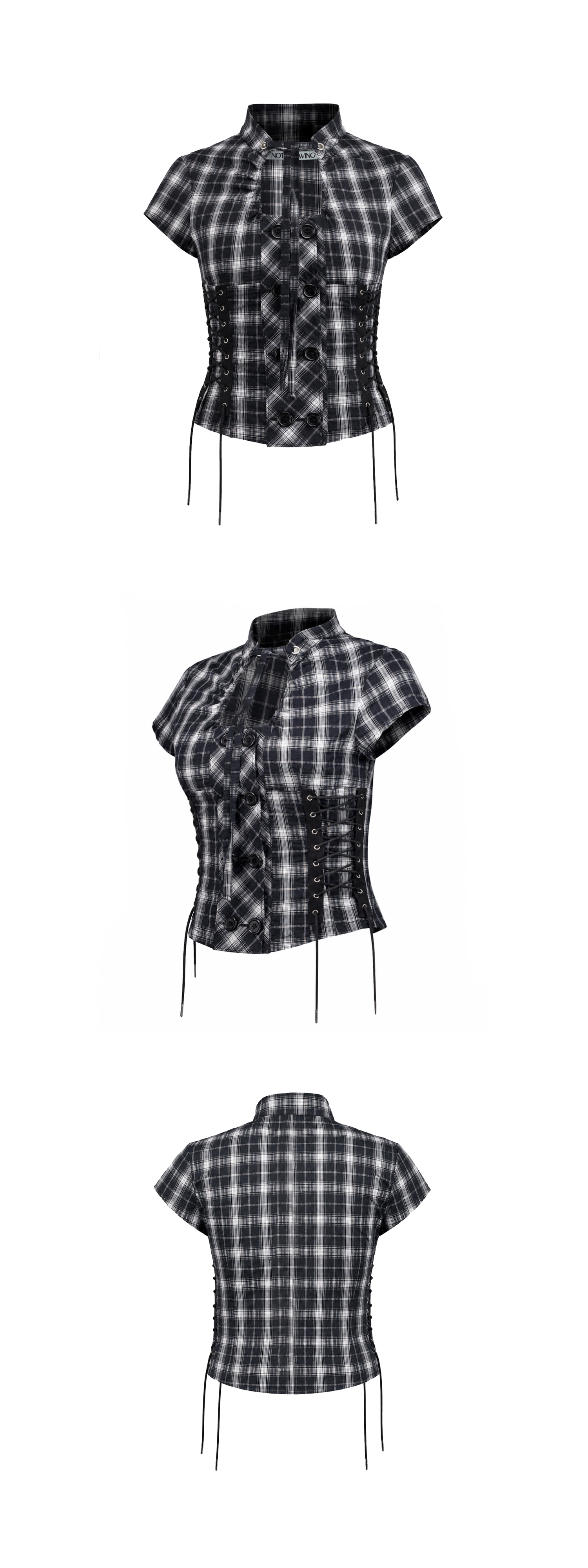 6/30 예약배송 Double Lace Up Blouse (CHECK)