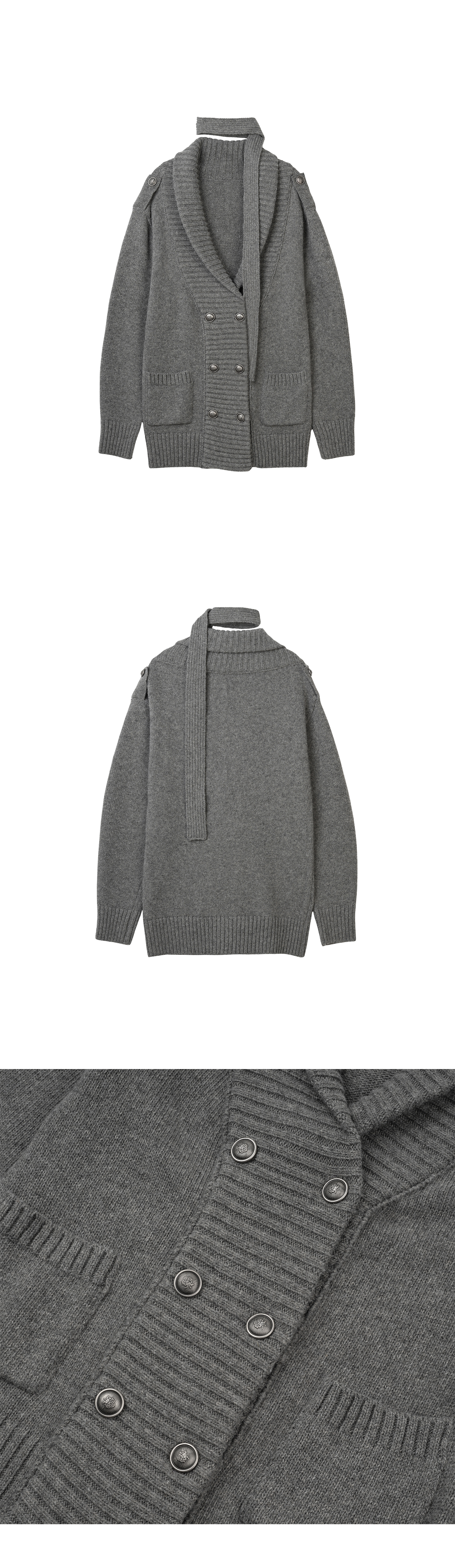 Double Button Mili Cardigan (HEATHER GREY)