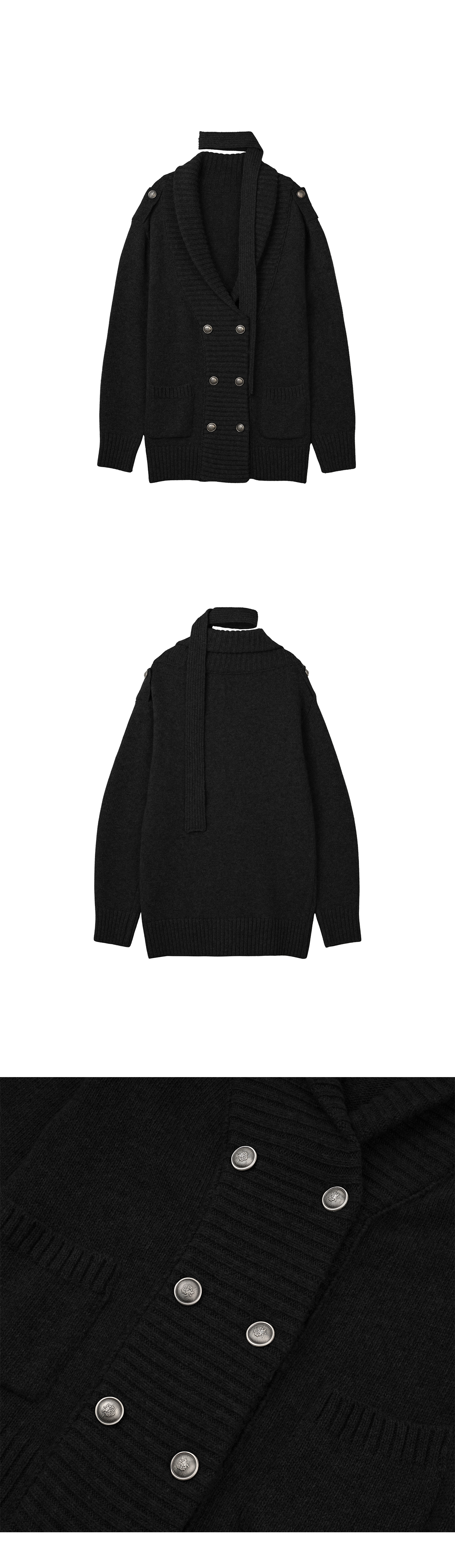 Double Button Mili Cardigan (BLACK)