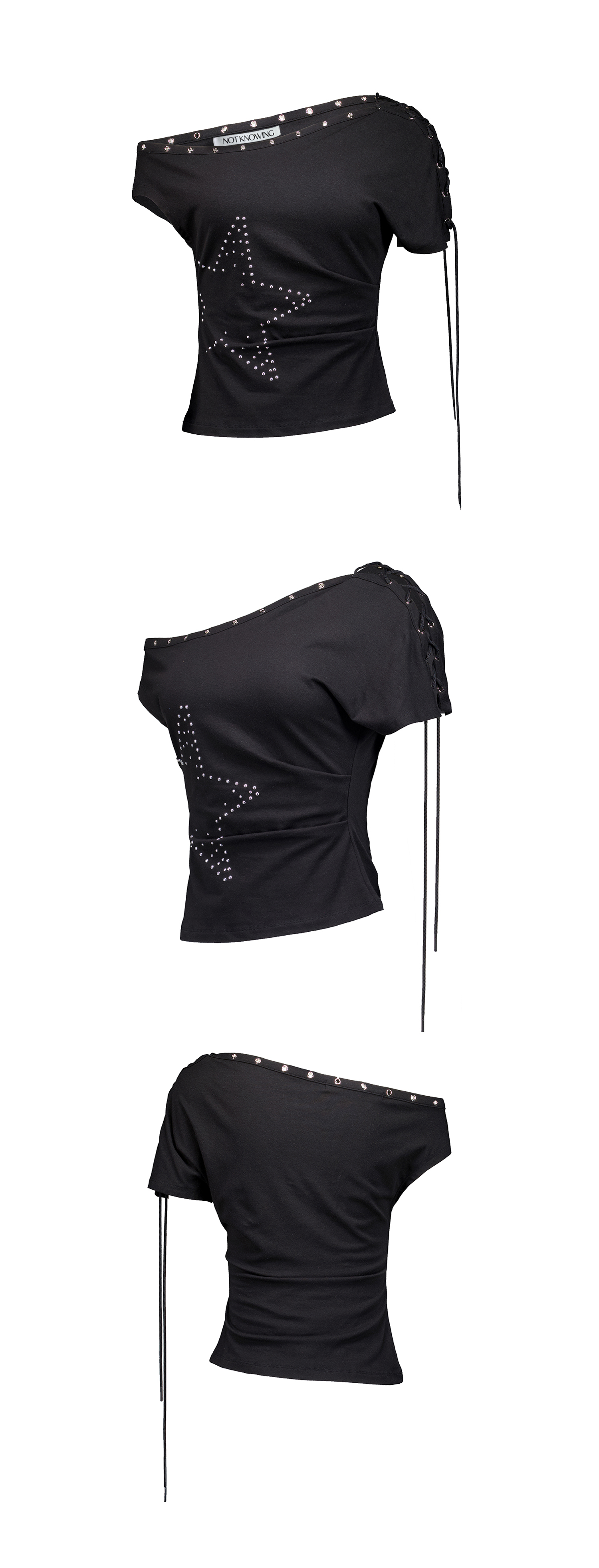 One Shoulder Lace Up Top (BLACK)