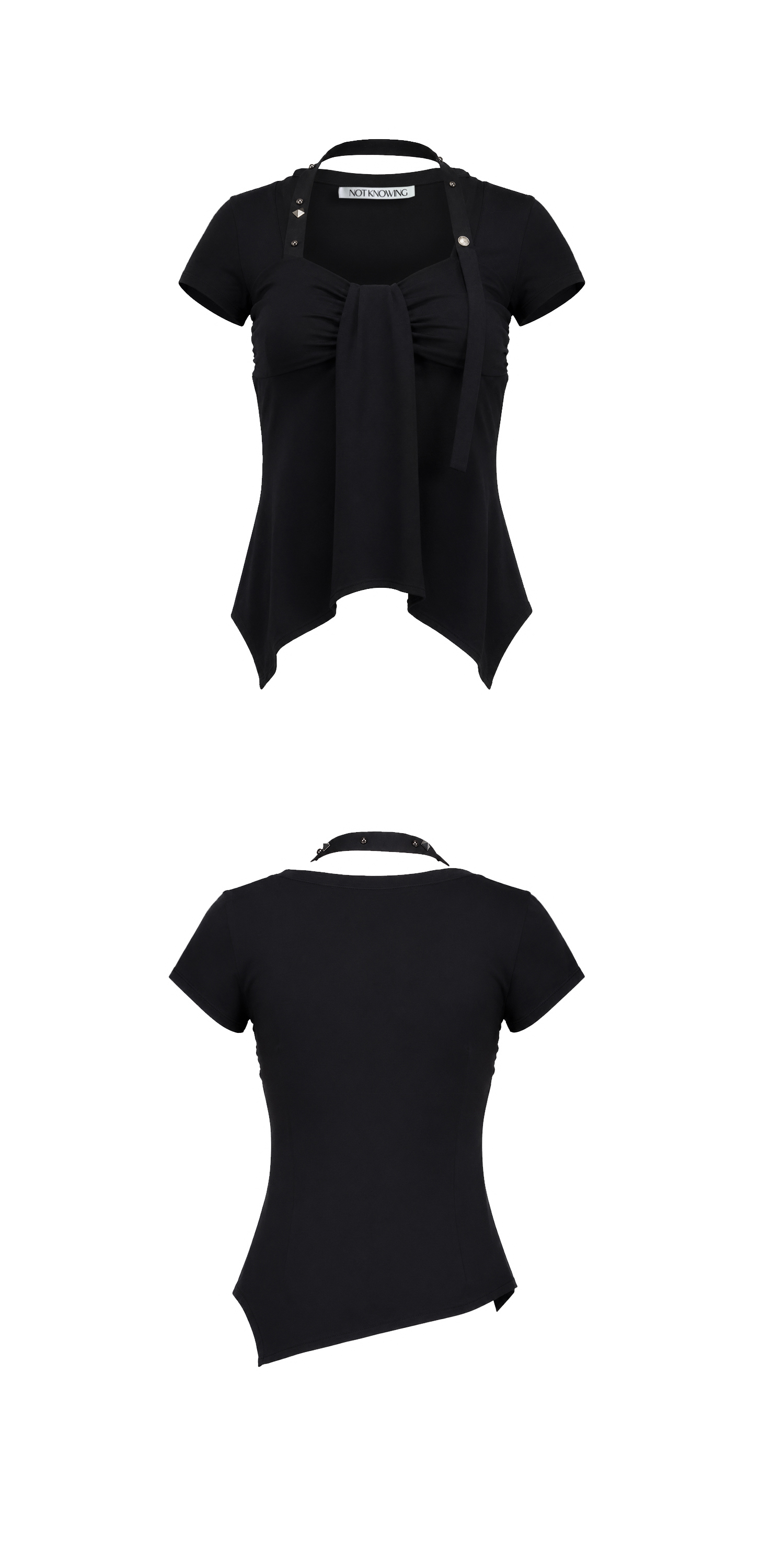 Ribbon Drape Stud Top (BLACK)