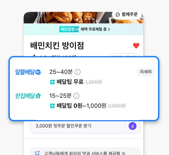 배달의민족 광고 상품인 배민1플러스의 광고 노출영역을 나타낸 이미지