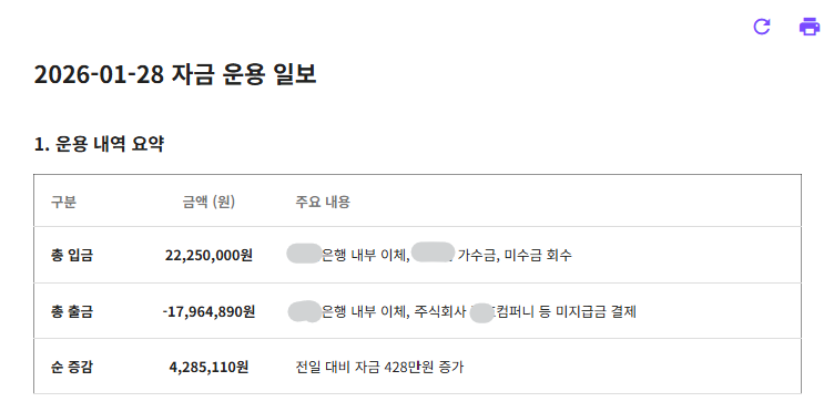 AI경리에이전트 세무특공대 자연어 검색 자금일보 경리SaaS 자금일보 자동화